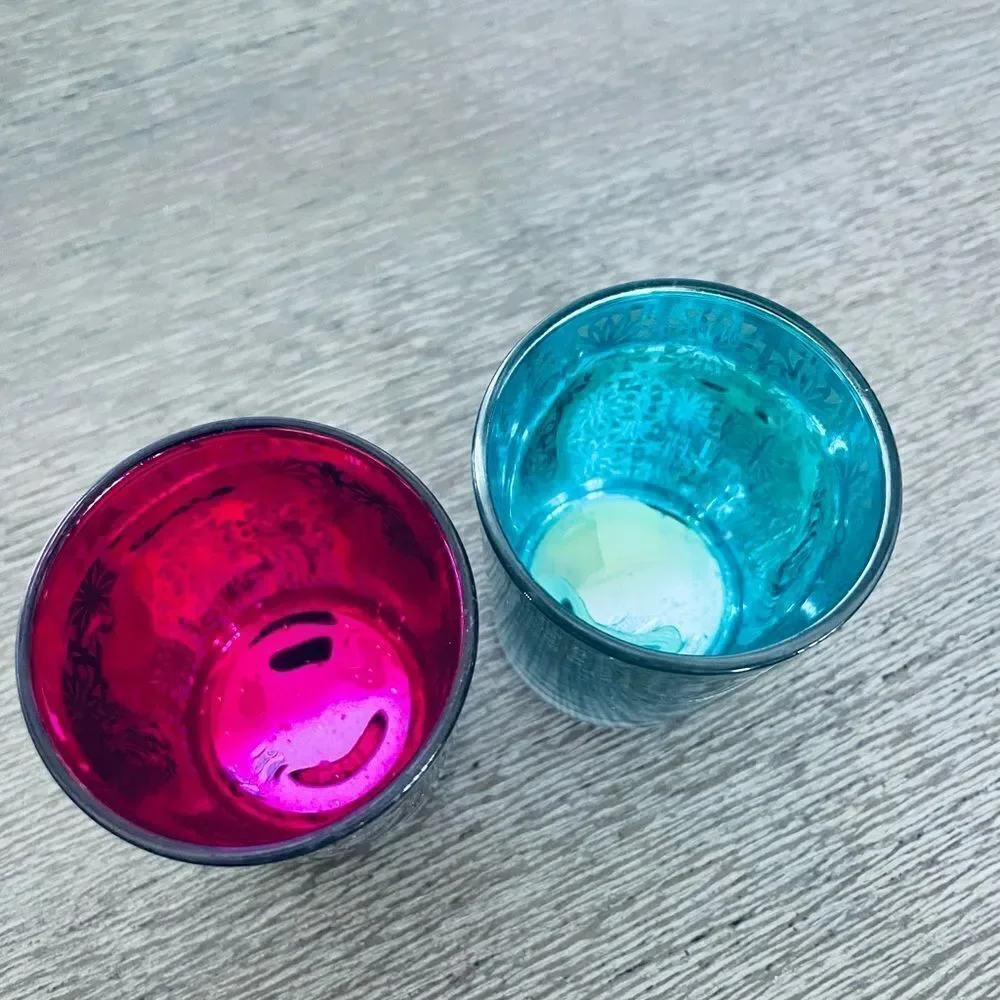 Mirrored Pink Blue Candle Holders Set